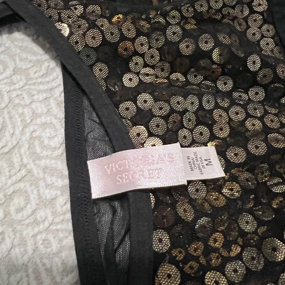 Victoria’s Secret Black Sheer Babydoll Nightgown with Gold Sequin Accent Y2K - Picture 4 of 11